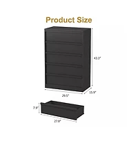 gaomon 5 Drawer Modern Handleless Dresser, 43" Tall Wooden Storage Organizer for Bedroom Living Room Nursery