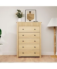 gaomon Modern Fluted 5 Drawer Tall Dresser, 31.5" Wide Wooden Storage Chest for Bedroom
