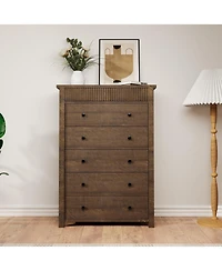 gaomon Modern Fluted 5 Drawer Tall Dresser, 31.5" Wide Wooden Storage Chest for Bedroom