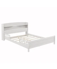 Sailvan Full Pine Wood Bed with Bookcase Headboard, Led Motion Sensor Light and Guardrails