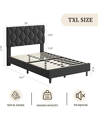 gaomon Upholstered Platform Bed Frame with Adjustable Headboard and Wooden Slat Support