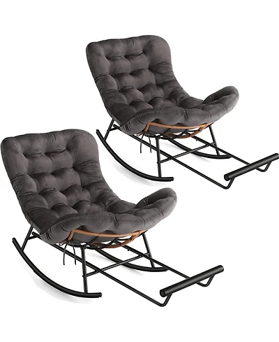 gaomon 2 Piece Pe Rattan Metal Oversized Papasan Rocking Chair Set - Dark grey