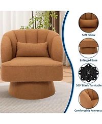 gaomon Modern Swivel Barrel Accent Chair,360 Teddy Fabric Upholstered Armchair with Striped Backrest and Plush Padding,Comfy Round Lounge Chair