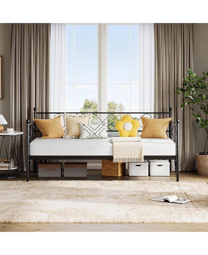 gaomon Twin Heart-Shaped Metal Daybed with Trundle, Heavy-Duty Steel Slat Support. Convertible Sofa Bed for Living/Bedroom/Guest Room