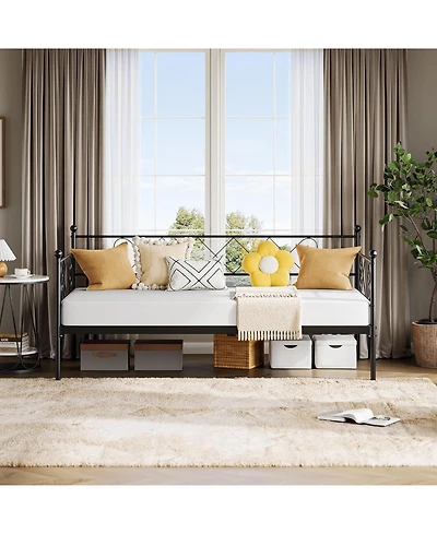 gaomon Twin Heart-Shaped Metal Daybed with Trundle, Heavy-Duty Steel Slat Support. Convertible Sofa Bed for Living/Bedroom/Guest Room