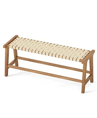 Sugift 47 in Teak Wood Backless Outdoor Bench with Hand-Woven Pp Seat