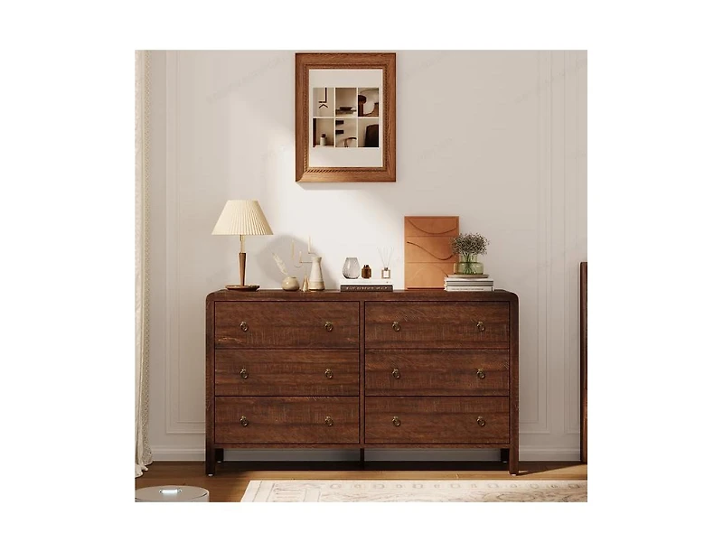 gaomon 6 Drawer Dresser for Bedroom, Wood Dresser with Large Storage Drawers, Modern Curved Angle Clothes Organizer for Closet