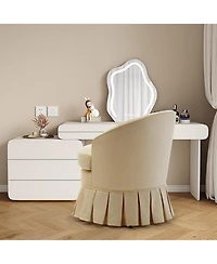 gaomon Mid Century Modern Upholstered Arm Chair with Tall Back and Side Pockets, Wood Legs, Cute Vanity Stool for Makeup, Desk, Piano