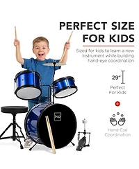 Best Choice Products Kids Beginner 3-Piece Drum, Musical Instrument Set w/ Sticks, Cushioned Stool, Drum Pedal