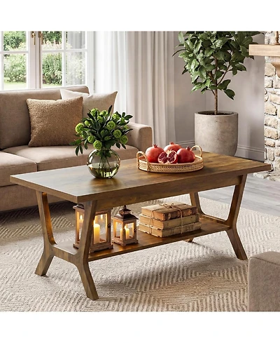 Tribesigns Coffee Table for Living Room, Farmhouse Rectangle Coffee Table with Storage Shelf, Rustic Wooden Center Tea Table