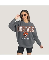 Gameday Couture Women's Heather Charcoal Oklahoma State Cowboys Oversized Distressed Fleece Pullover Sweatshirt