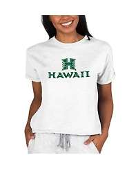 Concepts Sport Women's Oatmeal Hawaii Rainbow Warriors Tri-Blend Mainstream Terry Short Sleeve Sweatshirt Top