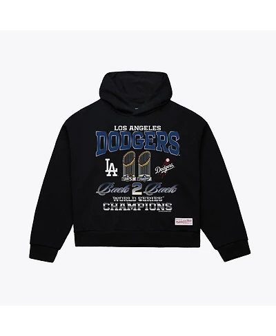 Mitchell & Ness Women's Black Los Angeles Dodgers Back 2 Trophies Cropped Hoodie