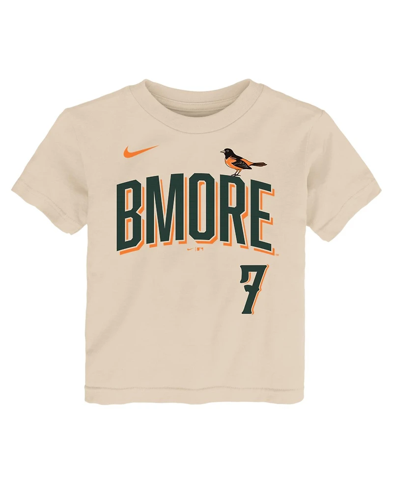 Nike Toddler Jackson Holliday Cream Baltimore Orioles 2026 City Connect Name Number T-Shirt