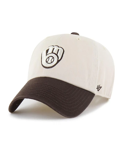 '47 Brand Men's Natural/Brown Milwaukee Brewers Two-Tone Fashion Clean Up Adjustable Hat