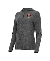 Antigua Women's Heather Black Florida Panthers Daybreak Quarter-Zip Hoodie