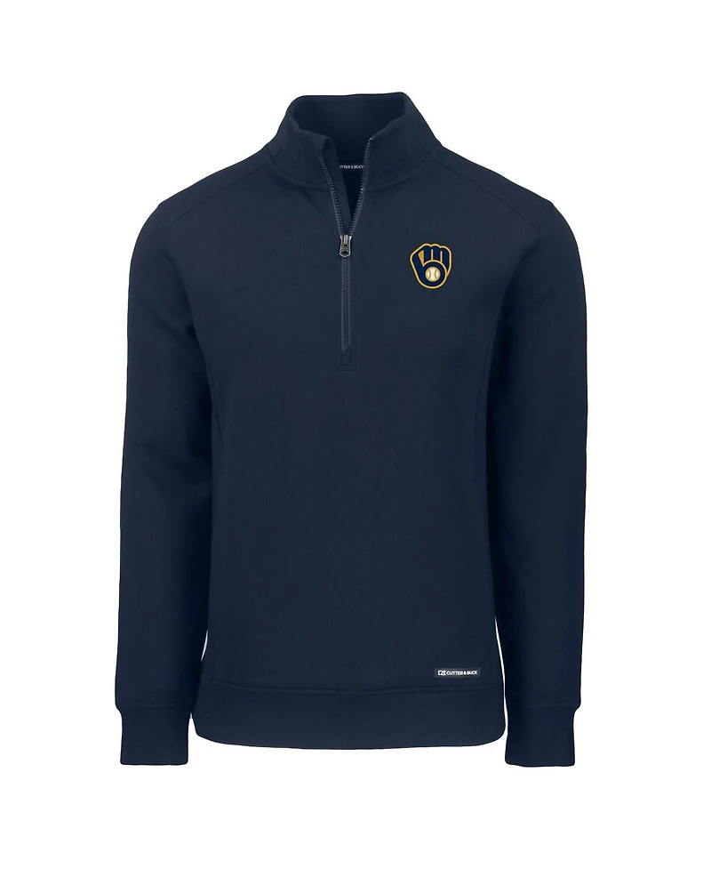 Cutter & Buck Men's Navy Milwaukee Brewers Roam Eco Quarter-Zip Pullover Hoodie
