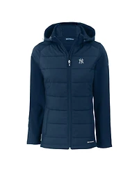 Cutter & Buck Women's Navy New York Yankees Evoke Hybrid Eco Softshell Full-Zip Hoodie Jacket