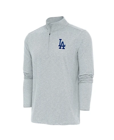 Antigua Men's Heather Gray Los Angeles Dodgers Hunk Quarter-Zip Pullover Top