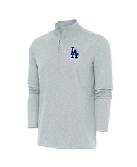 Antigua Men's Heather Gray Los Angeles Dodgers Hunk Quarter-Zip Pullover Top