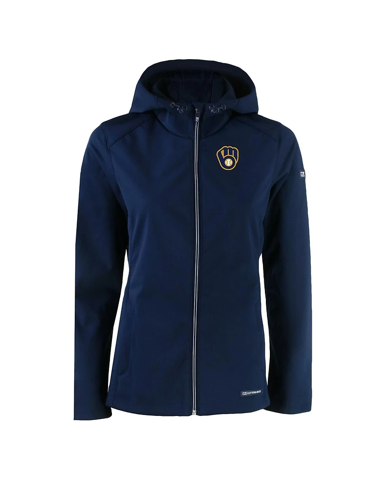 Cutter & Buck Women's Navy Milwaukee Brewers Evoke Eco Softshell Full-Zip Jacket