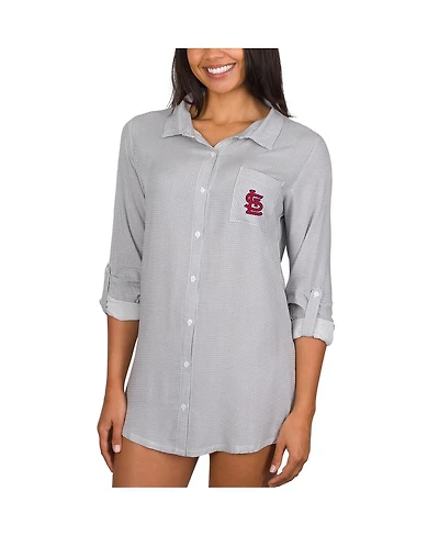 Concepts Sport Women's Gray St. Louis Cardinals Melody Woven Full-Button Long Sleeve Nightshirt