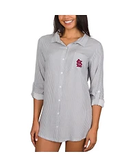 Concepts Sport Women's Gray St. Louis Cardinals Melody Woven Full-Button Long Sleeve Nightshirt