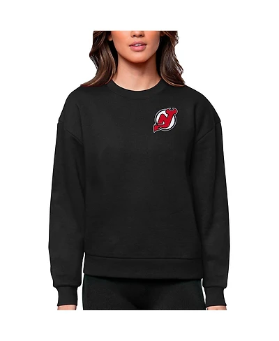 Antigua Women's Black New Jersey Devils Primary Logo Victory Crewneck Pullover Sweatshirt