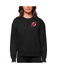 Antigua Women's Black New Jersey Devils Primary Logo Victory Crewneck Pullover Sweatshirt