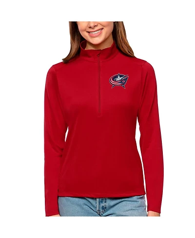 Antigua Women's Red Columbus Blue Jackets Tribute Quarter-Zip Pullover Top
