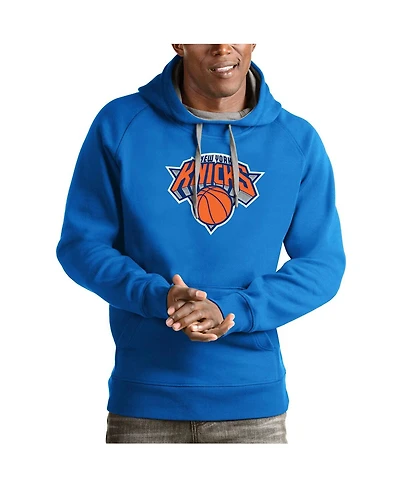 Antigua Men's Blue New York Knicks Team Logo Victory Pullover Hoodie
