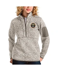 Antigua Women's Natural Denver Nuggets Fortune Quarter-Zip Pullover Jacket