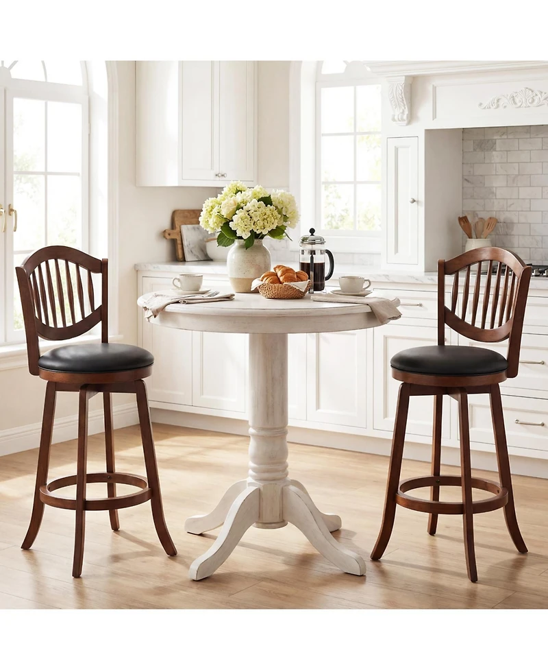 Slickblue Set of 2 Swivel Bar Stools with Back Support, Wood Frame Chairs for Kitchen Island