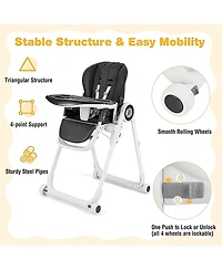Gouun Baby Foldable High Chair with 4 Lockable Wheels and Double Tray