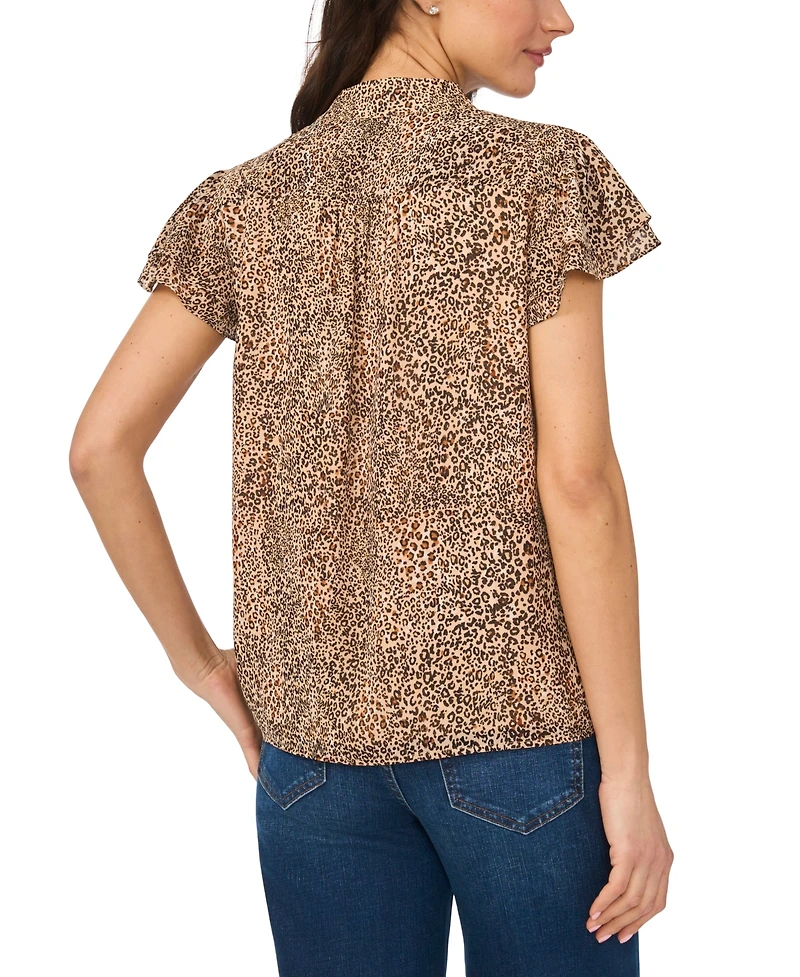 CeCe Women's Collared Neck Double Flutter-Sleeve Top