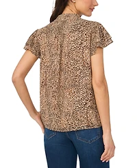 CeCe Women's Collared Neck Double Flutter-Sleeve Top