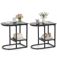 Gymax 2PCS C-Shaped Side Table Compact 2-tier Storage End for Small Space