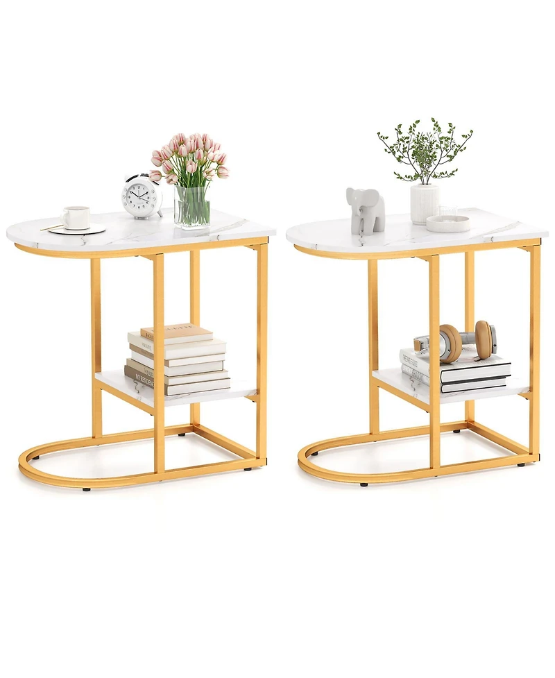 Gymax 2PCS C-Shaped Side Table Compact 2-tier Storage End for Small Space