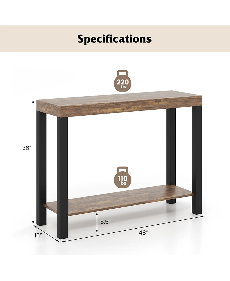 Slickblue 2 Tier Bar Table with Open Shelves, Home Bar Storage Unit for Kitchen and Living Space-Rustic