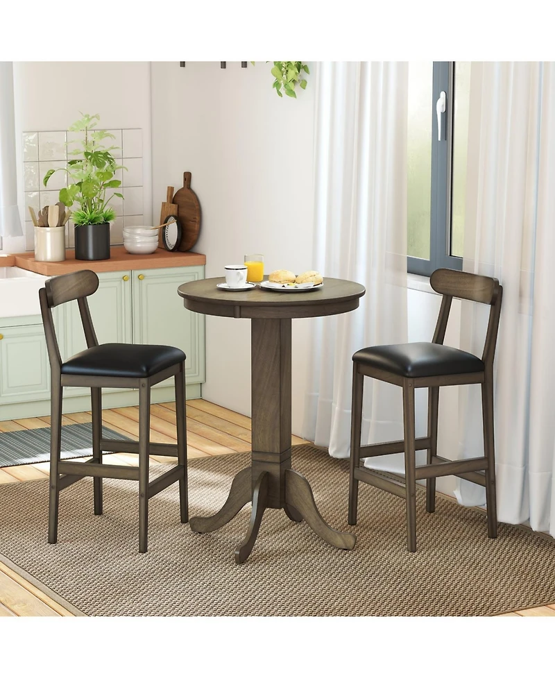 Slickblue Modern Bar Stools Set of 2 with Upholstered Seat, Rubber Wood Legs and Footrest
