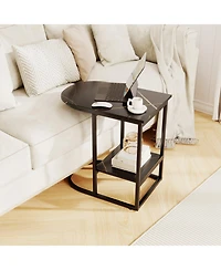 Gymax C-Shaped Side Table Compact 2-tier Storage End for Small Space