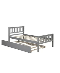 Rainsken Twin Bed with Trundle, Wood Platform Frame Headboard and Footboard, No Box Spring Needed for Kids Boys Girls Teens