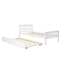 Rainsken Twin Bed with Trundle, Wood Platform Frame Headboard and Footboard, No Box Spring Needed for Kids Boys Girls Teens