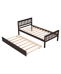 Rainsken Twin Bed with Trundle, Wood Platform Frame Headboard and Footboard, No Box Spring Needed for Kids Boys Girls Teens