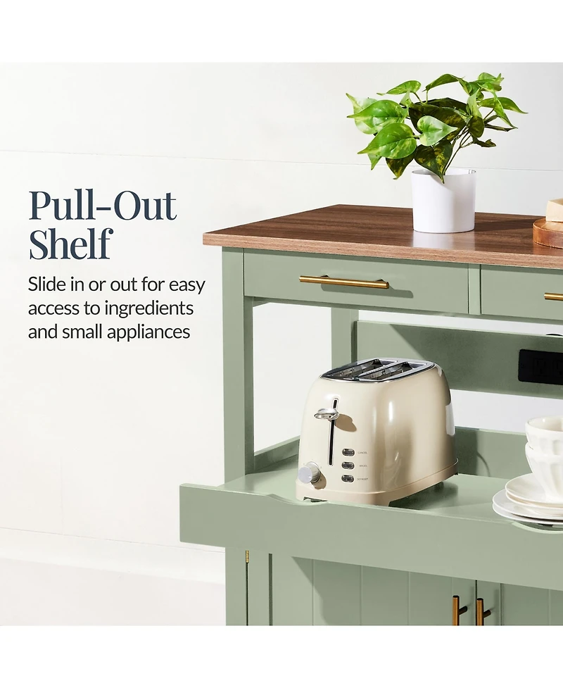 Best Choice Products 36in Large Rolling Kitchen Island Cart, 2-Door Cabinet, Outlet, Hooks, and Wheels