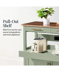 Best Choice Products 36in Large Rolling Kitchen Island Cart, 2-Door Cabinet, Outlet, Hooks, and Wheels