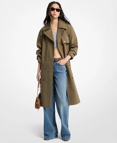 Michael Kors Women's Collared Neck Oversize Belted Trench Coat