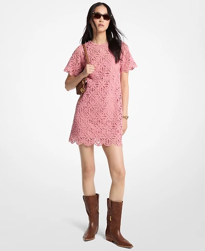 Michael Kors Women's Embellished Faux Crochet Short-Sleeve Dress