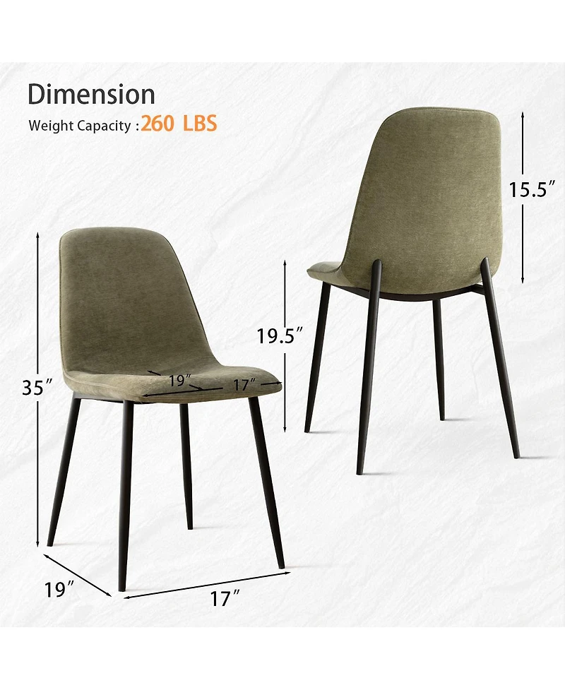 Maison Boucle 19.5" Seat Height Chenille Dining Side Chairs Set of 2, Metal Legs