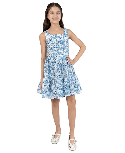 Rare Editions Girls 7-16 Printed Woven Eyelet Dress